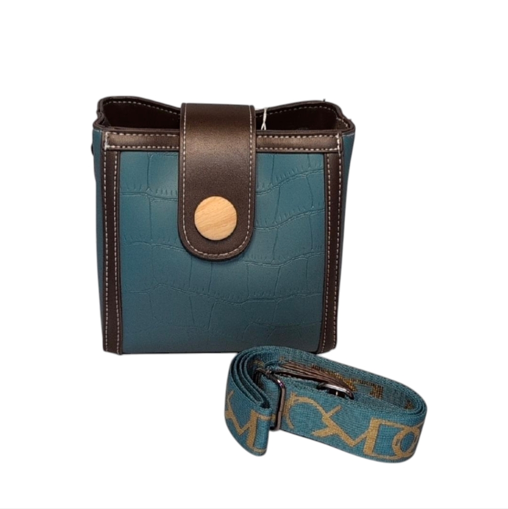 Zoha Teal and Brown Small Crossbody Purse Bag - Picture 1 of 8